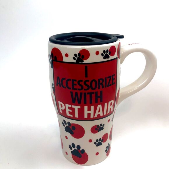 Our Name Is Mud Retired Lg Coffee Drink Mug + Lid - I Accessorize with Pet Hair - Picture 1 of 5